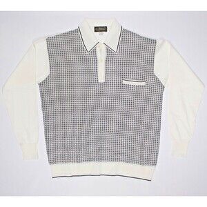 VTG NWOT Virany 60s Style Collared Knit Sweater White Black Made in Italy Men XL